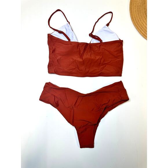 Rust V-Neck Bikini with Waistband Detail Size Small - Picture 3 of 8